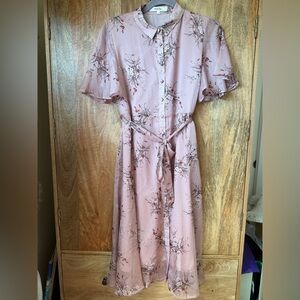 Simple Retro Floral Pink Button-Up Dress